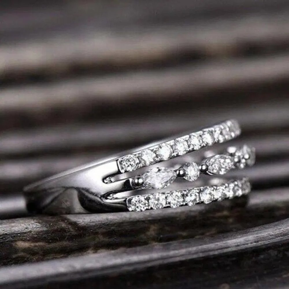 "Eternity 925 Silver Plated CZ Three Stackable Dainty Ring for Women, UNVN12319 - Picture 4 of 6